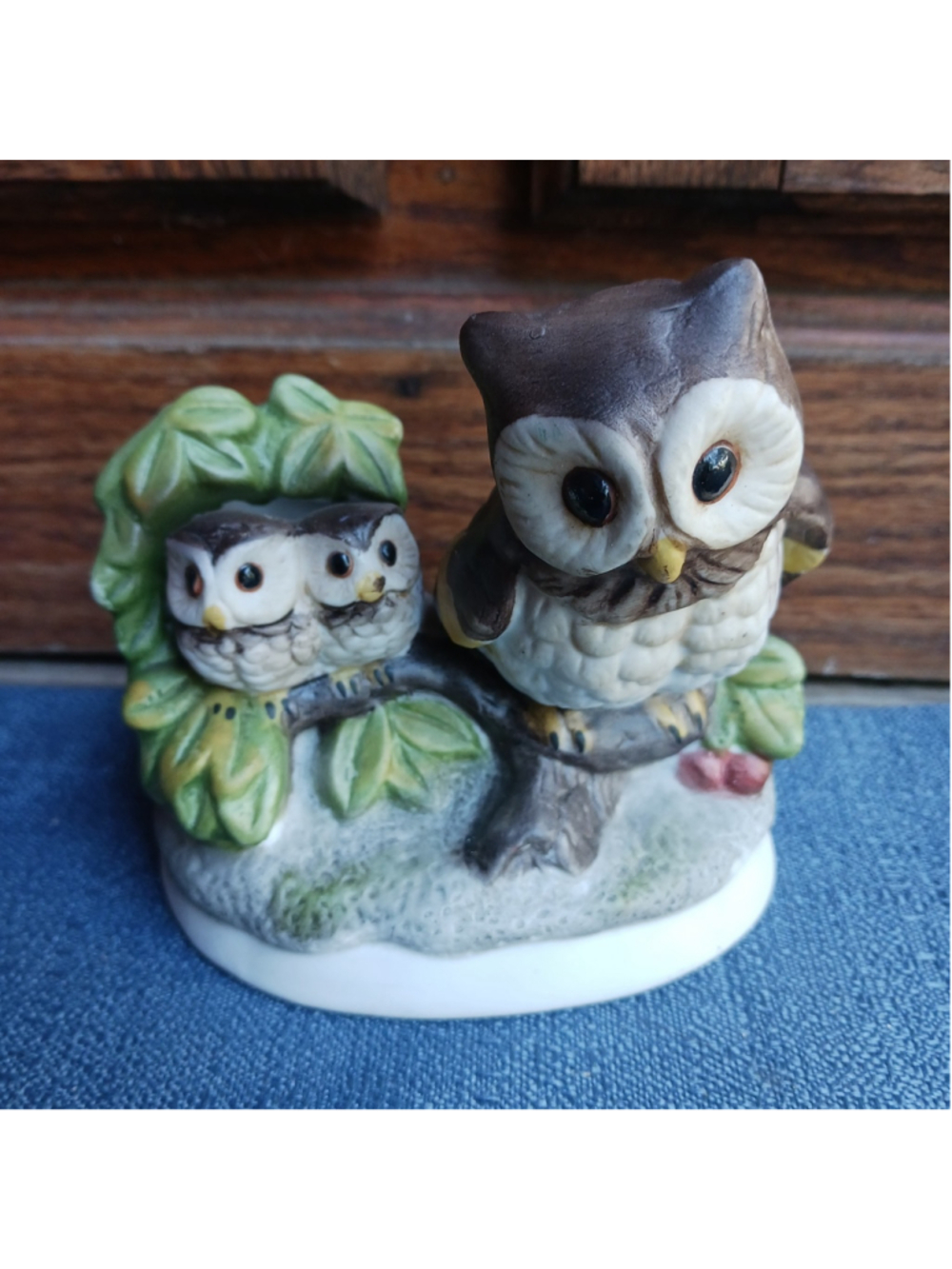 Homco Porcelain Owl Family On Branch VTG Cottagecore Witchy Retro Cottagecore
